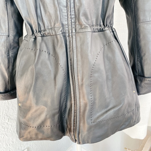 ✨ Ellen Tracy Genuine Leather Coat w/ Real Fox Fur Hood Women’s Large PRISTINE ✨ - Picture 5 of 13